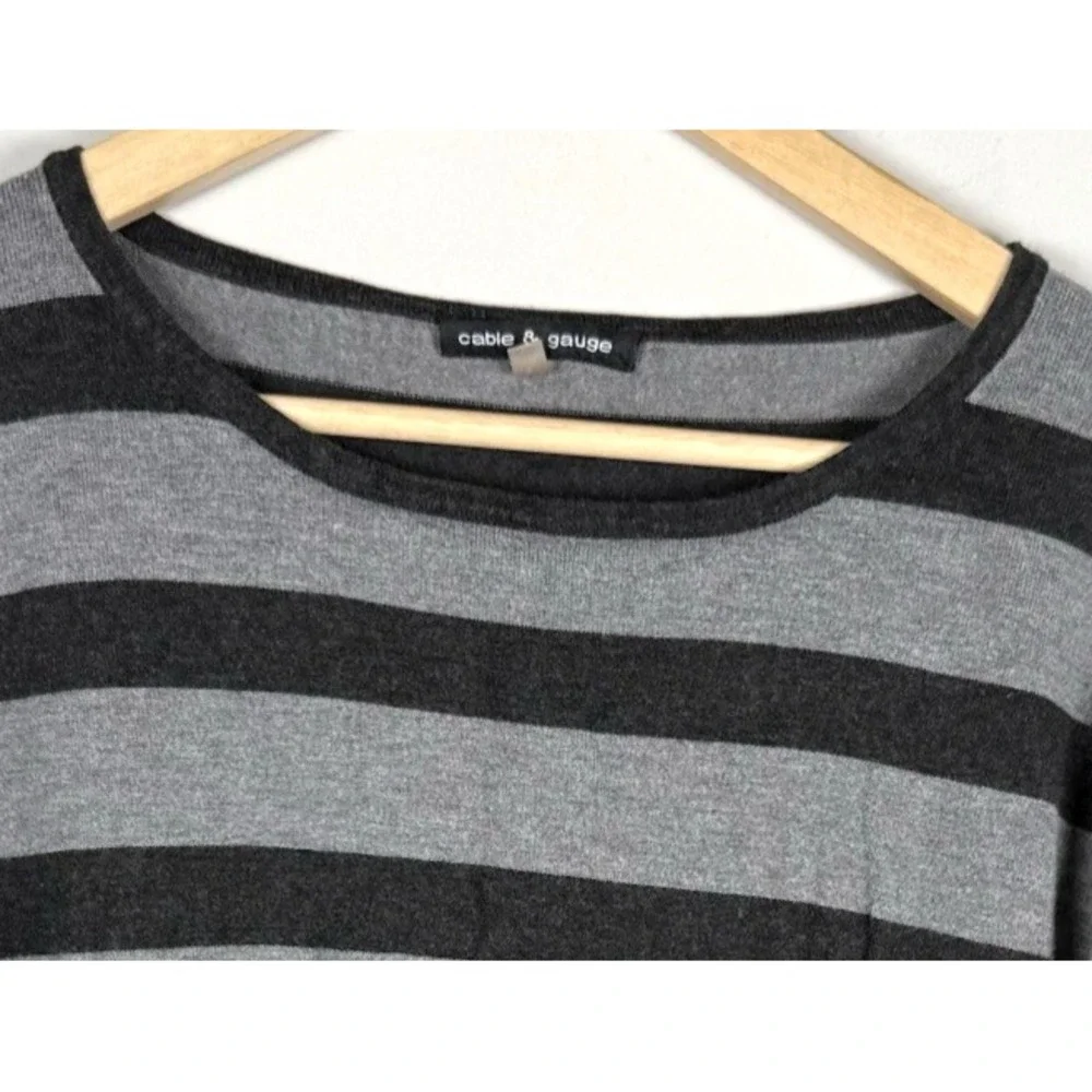 Cable & Gauge Womens Gray Blue Stripe 3/4 Sleeve Dolman Side Button Top Womens L - Picture 2 of 12
